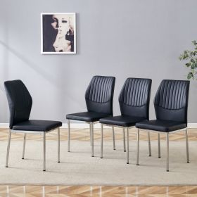 4-piece Set Of Black Silver Light Luxury PU Dining Chairs Ergonomic Backrest, 36.7 Inches High, Suitable For Multiple Scenarios.Set Of 4 BLACK PU (Option: Black  Silver)
