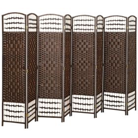 8 Panel Folding Room Divider Portable Privacy Screen Wave Fiber Room Partition For Home Office Brown (Option: Brown)