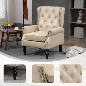 Wood Frame Armchair, Modern Accent Chair Lounge Chair With Sturdy Wood Legs For Living Room Bedroom   PU (Option: Camel)