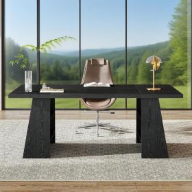 63-Inch Executive Desk, Modern Large Office Computer Desk With Double Pedestal And Storage Shelves, Simple Writing Conference Table (Option: Black)