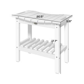 HDPE Shower Bench, Waterproof Shower Stool With Handle, Storage Shelf, Non-Slip Pads For Indoor Outdoor, White (Option: White)