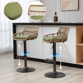 Modern Swivel Bar Stools Set Of 2 Adjustable Counter Height Chairs With Footrest For Kitchen, Dining Room  Green (Option: Green)