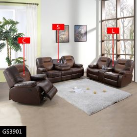 Pickup Only--Brown Bonded Leather 3-Piece Couch Living Room Sofa Set (Option: GS3901  C.L.S)