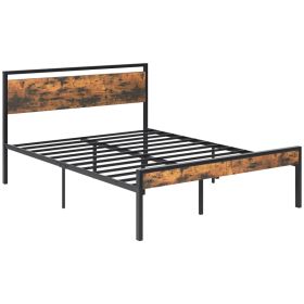 Heavy-duty Metal Platform Bed With Wooden Headboard, Capable Of Supporting 1000 Pounds, And With Storage Space Beneath The Bed. (Option: King brown)