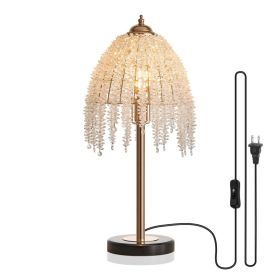 19 H Elegant Crystal Table Lamp   Vintage Waterfall Design With Crystal Bead String Shades And Marble Textured Base For Living Room, Bedroom, Or (Option: Default)