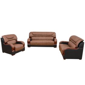 Pickup Only--Black & Brown Genuine Cow Leather 3-Piece Couch Living Room Sofa Set (Option: F306.C.L.S)