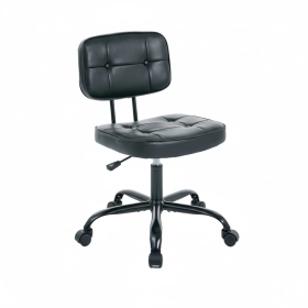 PU Genuine Leather Chair, Small Space, Thickened Seat Cushion,  Armless Roller Chair (Option: Black)