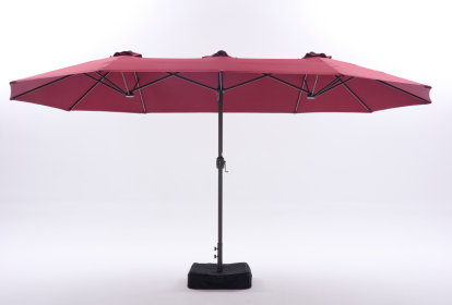 15-foot Three-head Patio Shade Umbrella, Covering An Area Of 135 Square Feet, With UV50  And Waterproof Canopy, Including Base And Sandbags (Option: Red)