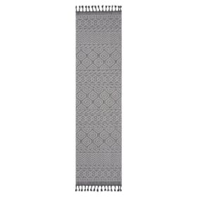 Guros  2X8 Grey  White  Geometric Indoor  Outdoor Runner Rug (Option: Grey white)
