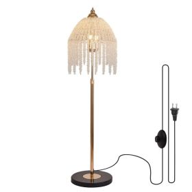 3-Light Elegant Crystal Floor Lamp - Vintage Waterfall Design With Cascading Crystal Beads And Marble Texture Base For Living Room, Bedroom, Or O (Option: Default)