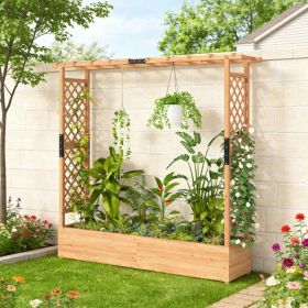 Wooden Planter Box With Trellis, Hanging Roof And Drainage Holes For Climbing Plants, Vegetables, Herbs And Flowers, Tikt0k Sales Prohibited (Option: Natural Wood)