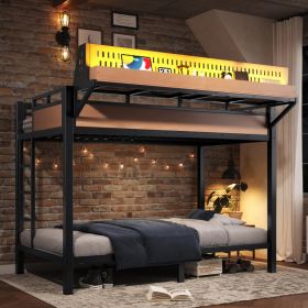 Twin XL Over Twin XL Size Metal Bunk Bed With Storage Shelves And Pegboard, Bunk Bed Frame With USB Ports And LED Lights, Space-Saving, For Teens (Option: Natural)