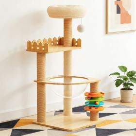 39.3 Modern Cat Tower, Wood Cat Tree Tower For Indoor Cats, Cat Treewith Sisal-Covered Scratching Posts And Top Perch, Cat Condo With Acrylic Ham (Option: NaturalWhite)