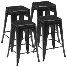 24 Inches Metal Bar Stools Set Of 4, Backless Counter Height Bar Stools For Kitchen, Outdoor Stackable Stools --No Assembly Required (Option: Black)