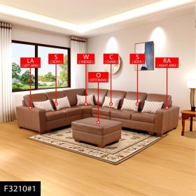 Pickup Only----Brown Genuine Cow Leather 6-Piece Living Room Sofa Set (Option: F3210   6PCS)