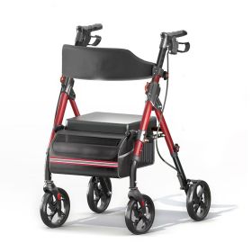 Matinal Foldable Rollator Walkers With Seat For Seniors, 350 Lb Capacity, 8   Big Wheels, 6-Position Height, Premium Hybrid Rolling Walker - Alum (Option: Red)