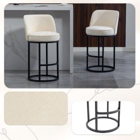 Counter Height Bar Stools Set Of 2, Modern Barrel Counter Stools With Backrest, Linen Fabric Upholstered Accent Bar Stools For Kitchen Island (Option: Beige)