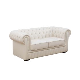 Pickup Only--94.5 White Cow Top Leather 3-Piece Living Room Sofa Set (Option: F8802.C)