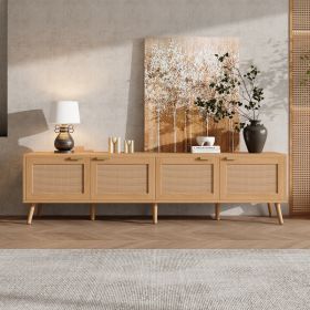 70inch Modern TV Stand With Rattan Doors For TVs Up To 80, Media Console With Storage Space & Cable Holes, Entertainment Center For Living Room (Option: Natural Wood)