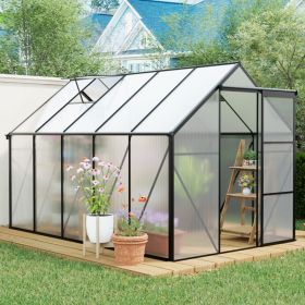 6x10 FT Polycarbonate Greenhouse Raised Base And Anchor Aluminum Heavy Duty Walk-in Greenhouses For Outdoor Backyard In All Season (Option: Black)
