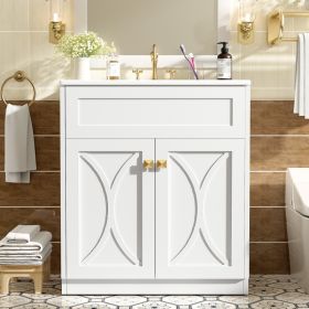 30 Bathroom Vanity With Ceramic Sink Combo, Modern Freestanding Storage Cabinet With Gold Handles,Soft Closing Doors (Option: White)