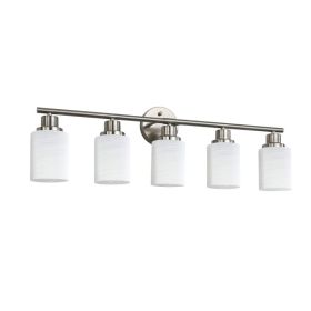31 Modern 5-Light Vanity Wall Sconce, Brushed Nickel Finish With Frosted Glass Shades For Bathroom Or Hallway Lighting  No Bulbs (Option: Default)