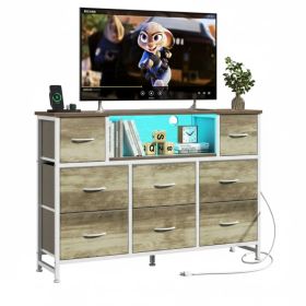 A Storage Cabinet With 8 Fabric Drawers And An Electrical Socket, And An LED TV Cabinet With USB And Type-C Interfaces (Option: Oak color)
