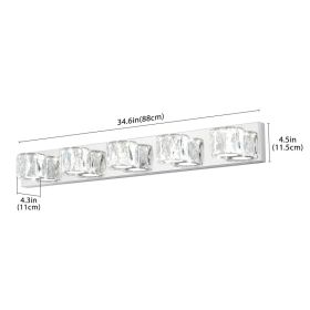 35  Modern Crystal 5-Light LED Wall Sconce -Elegant Chrome Bathroom Vanity Light With Clear Crystal Shades For Bathroom, Bedroom, Or Hallway (Option: Default)