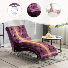 Velvet Chaise Lounge Indoor,Button-Tufted Upholstered Chaise Lounge Chair With Pillow For Bedroom Living Room Office  Purple Velvet (Option: Purple)