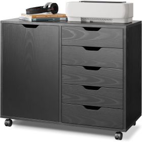 A 5-layer Wooden Filing Cabinet With Adjustable Shelves And Wheels, Suitable For Home Offices (Option: Black)