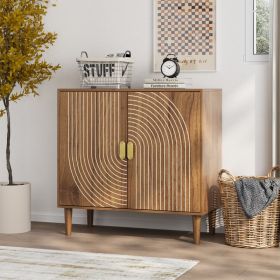 Walnut Wood Buffet Cabinet With Line Groove Design,Sideboard Buffet Cabinet With Storage,Multifunctional Accent Cabinet  For Living Room,Entryway (Option: Brown)