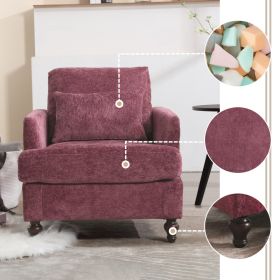 Wood Frame Armchair,  Modern Accent Chair Lounge Chair For Living Room,Tufted Club Chair, Mid Century Modern Arm Chairs With Studded, Solid Wood (Option: Wine red)
