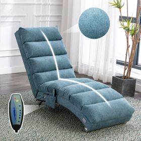 COOLMORE Luxury Upholstered Chaise Lounge Chair With Vibration For Relaxation, Modern Fixed Back Fabric Leisure Recliner Sofa For Living Room Bed (Option: Blue)