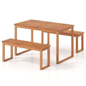 3 Pieces Acacia Wood Picnic Set With Outdoor Dining Table And 2 Benches For 4 People For Patio, Garden, Yard, Or Poolside Use (Option: Natural)