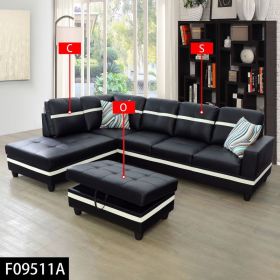 Pickup Only--Black And White Semi PU Synthetic Leather 3-Piece Couch Living Room Sofa Set (Option: 3PCS  SCO)