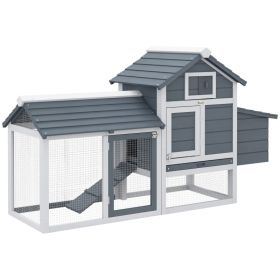 PawHut 59 Small Wooden Chicken Coop Hen House Poultry Cage For Outdoor Backyard With 2 Doors, Nesting Box And Removable Tray, White (Option: White)