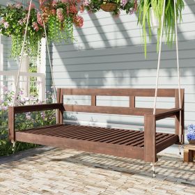 TOPMAX Patio Wooden Twin Size Porch Swing Daybed Frame, Garden Swing Bench Chair With 4 Hanging Ropes For Backyard,Outdoor,Brown (Option: Brown)