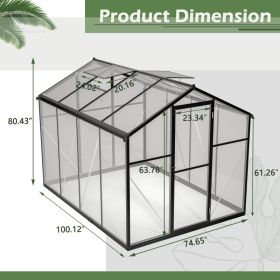 6x10 Ft Outdoor Polycarbonate Greenhouse Kit With Aluminum Frame, Walk-in Garden Green House With Lockable Door & Adjustable Roof Vent, Backyard, (Option: Black)