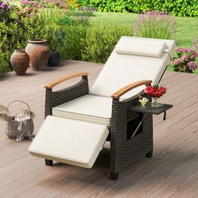 Patio Wicker Recliner Chair With Adjustable Backrest And Footrest (Option: White)