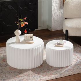 White Scalloped Round Coffee Table Set Nesting Design, Elegant Curved-Edge Shape For Cozy Living Room Styling (Option: Cream White)