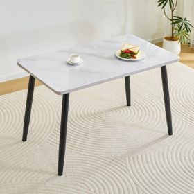 Modern Minimalist Rectangular Dining Table,suitable For 4-6 People.Tempered Glass Countertop Lower MDF Board,imitation Marble Texture,black Metal (Option: White  Black)