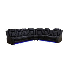 Pickup Only-Black Breathing Leather 3-Piece Living Room Recliner Sofa (Option: GN47303PCS  S.W.L)