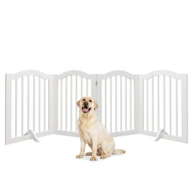 27.6 Height Tall Freestanding Pet Gate, 4 Panels Foldable Dog Gate, Solid Wood Folding Safety Fence Wooden Dog Gate With 2 Pcs Support Feet Ideal (Option: White)