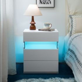 LED Nightstands 3 Drawer Dresser For Bedroom With 16RGB Color Lights,Bedside Tables For Living Room Bedside Furniture White (Option: White)