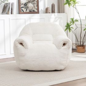 Bean Bag Chair, Comfy Bean Bag Sofa With Back Support, Faux Fur Bean Bag Chair For Adults And Kids, Stuffed Floor Sofa For Living Room, Bedroom, (Option: White)