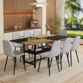 Table And Chair Set.71x35.4 Inch Wooden And Black Spliced Dining Table With Storage Function In The Middle Of The Table Legs.Paired With 8 Light (Option: Black  Light Gray  Wood)