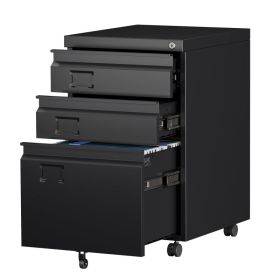 SUXXAN 3 Drawer File Cabinet With Lock, Metal Under Desk Cabinet With Wheels For Office & Home, Legal Letter Size, Need To Assemble (Option: Black)