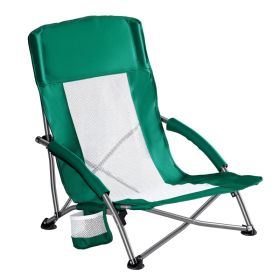 Portable Folding Camping Chair, With Storage Pockets And Backpack, Mesh-ventilated Chair Back (Option: Green)