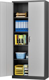 SUPEER Filing Cabinet, Metal Cabinet With 4 Height-Adjustable Shelves, Sheet Steel Powder Coating, Steel Cabinet For Tools, Garage H 180 Cm X W 80 Cm (Option: grey)