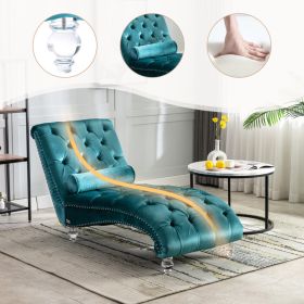 Velvet Chaise Lounge Indoor,Button-Tufted Upholstered Chaise Lounge Chair With Pillow For Bedroom Living Room Office  Teal Velvet (Option: Teal)
